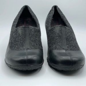 Merrell Tulip Wool Leather Charcoal Gray Wedge Heels Black Slip On Shoes 9.5
